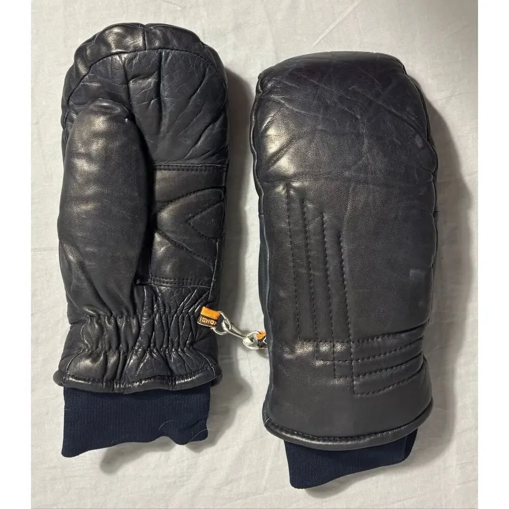 KOMBI Vtg Leather Mittens Ladies Dames Blue Insulated Wrist Cuff Ski Snowboard